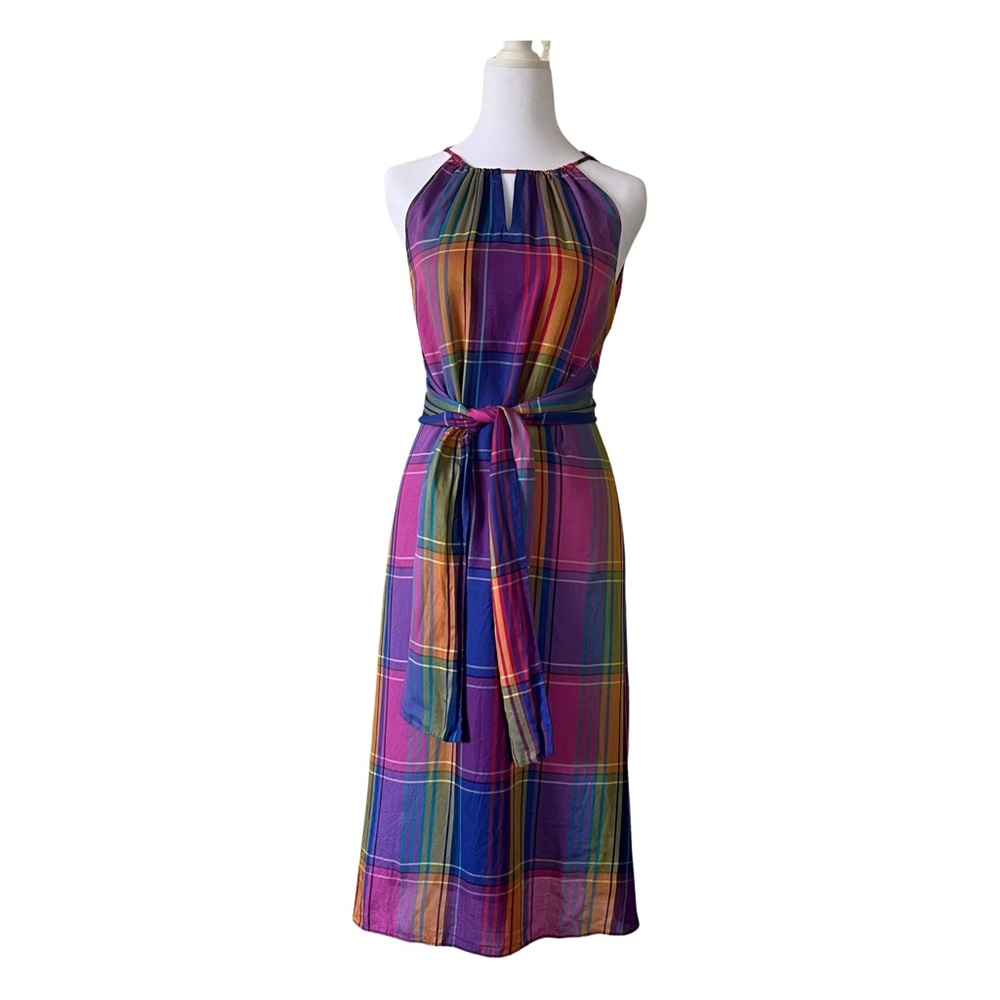 Ann Taylor Petite Block Tiered Colorful Maxi Dress with Belt